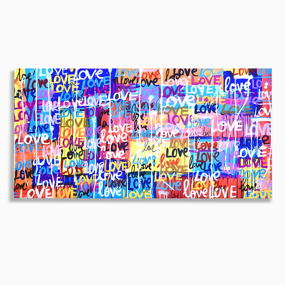 Tablou canvas cu tablou canvas cu graffiti colorat si cuvantul love, fara rama, pe sasiu de lemn